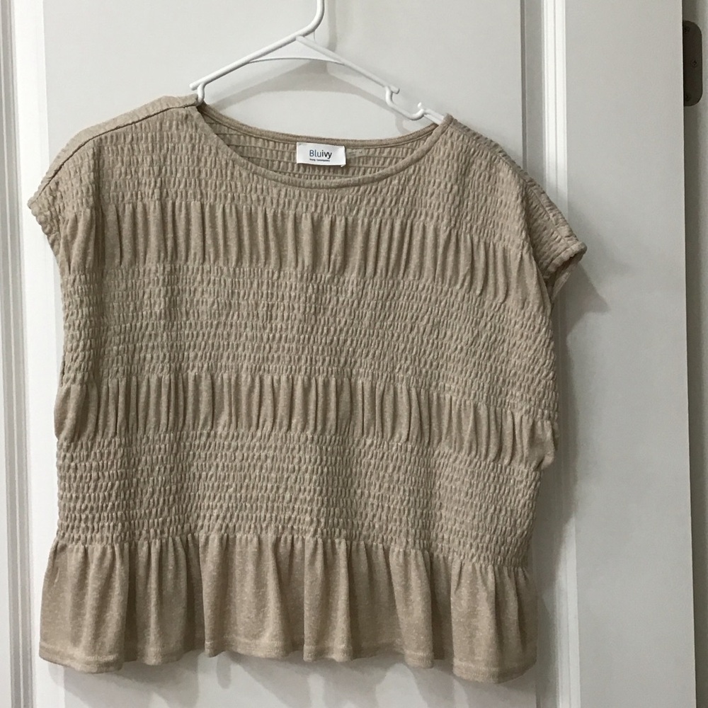 Bluivy Beige Wide-Leg Smocked Waist Pants - Picture 3 of 6